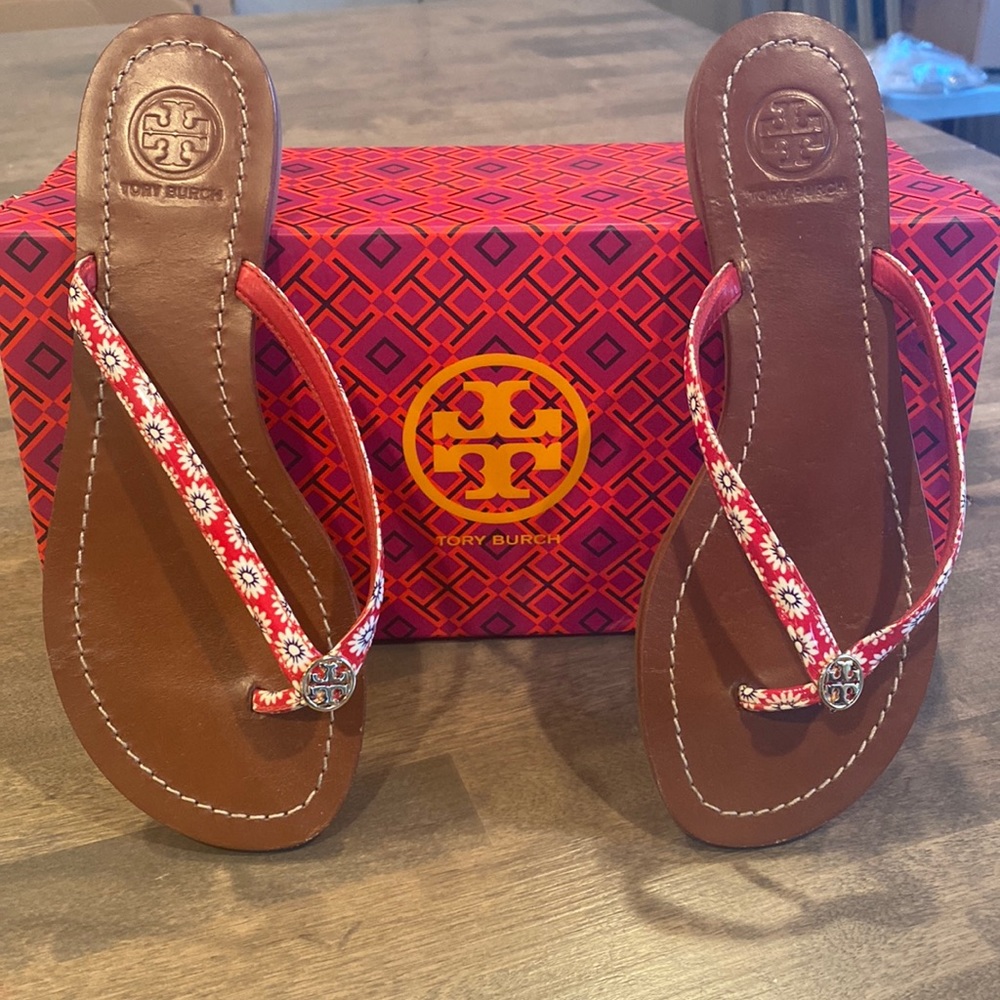 Tory Burch Red Flower flip flops
